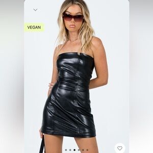 Black Leather Mini Dress - Size 0 - Princess Polly